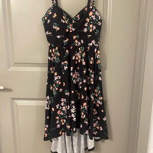 Small black floral asymmetrical women’s dress